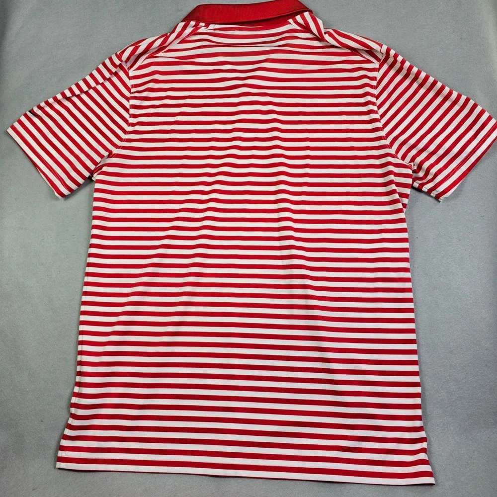 Nike Golf Polo Shirt Men Large Red White Striped DriFIT Short Sleeve Performance